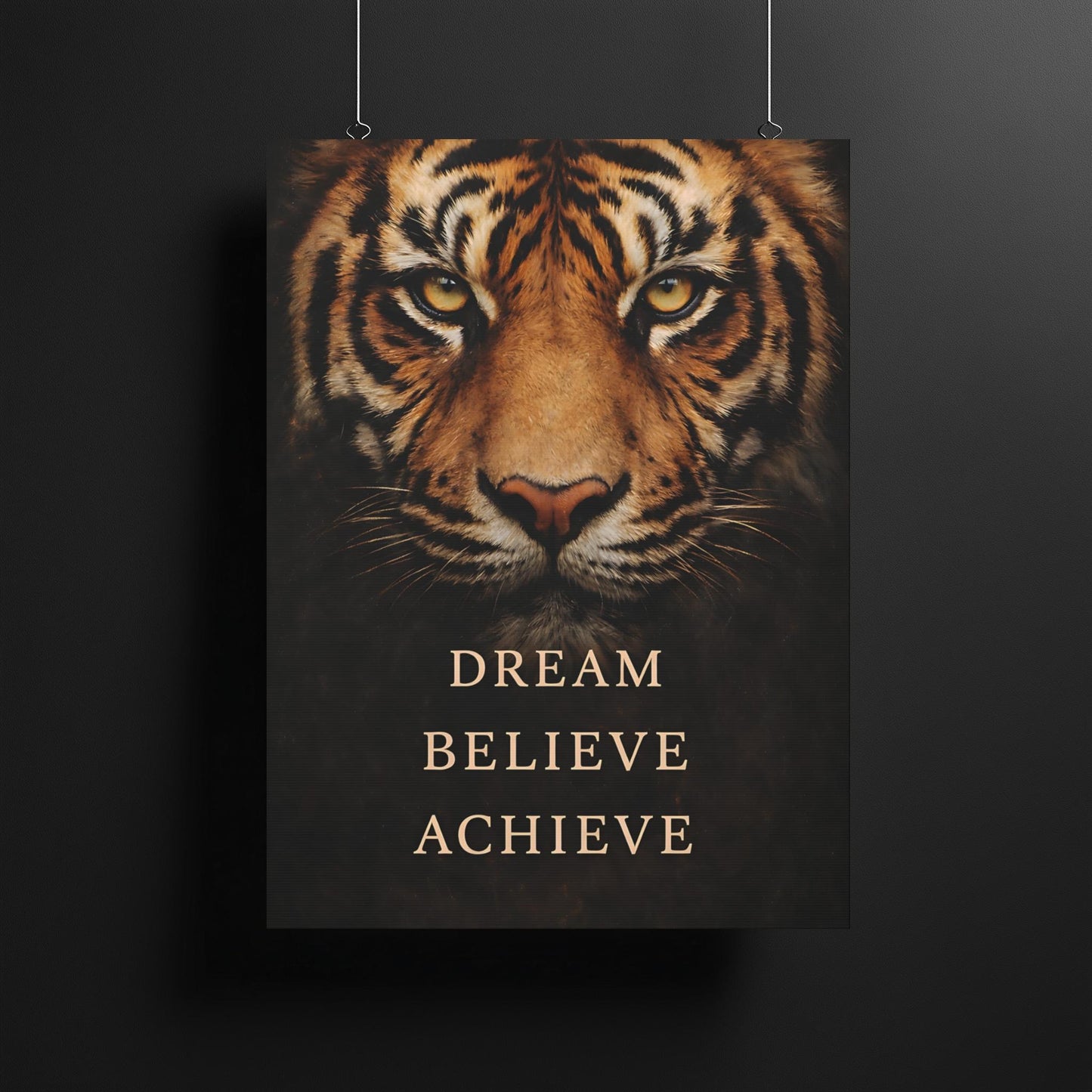 Tiger Motivational Print | Dream Believe Achieve, Office Decor — Framed Print wall art