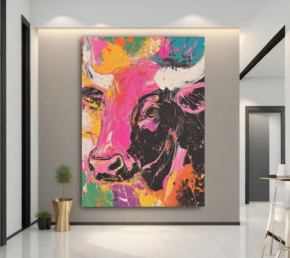 Neon Cow Canvas Print | Abstract Pop Art, Ranch Decor — Poster wall art