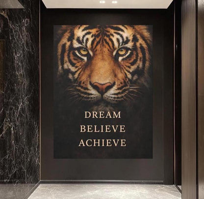 Tiger Motivational Print | Dream Believe Achieve, Office Decor — Poster wall art