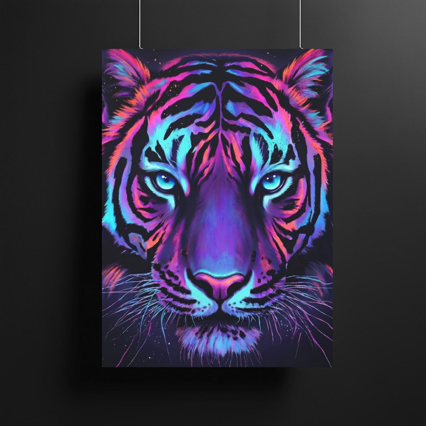 Neon Tiger Canvas Art | Cyberpunk Animal Print Home Decor — Framed Print wall art