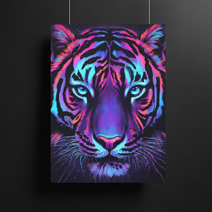 Neon Tiger Canvas Art | Cyberpunk Animal Print Home Decor — Framed Print wall art