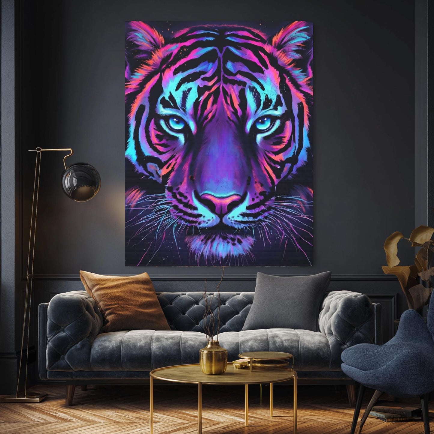 Neon Tiger Canvas Art | Cyberpunk Animal Print Home Decor — Framed Print wall art