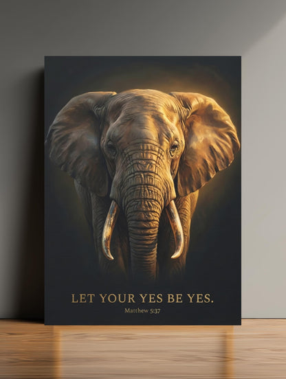Elephant Canvas Print | Matthew 5:37 Scripture, Moody Decor — Poster wall art