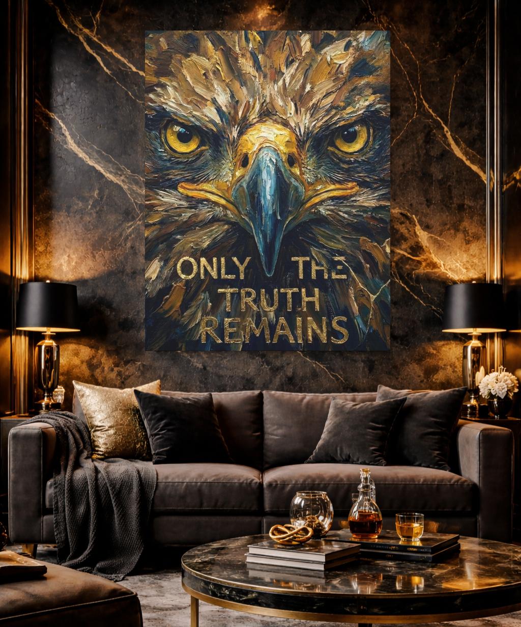 Golden Eagle Impasto Canvas Art | Patriotic Office Decor — Framed Print wall art