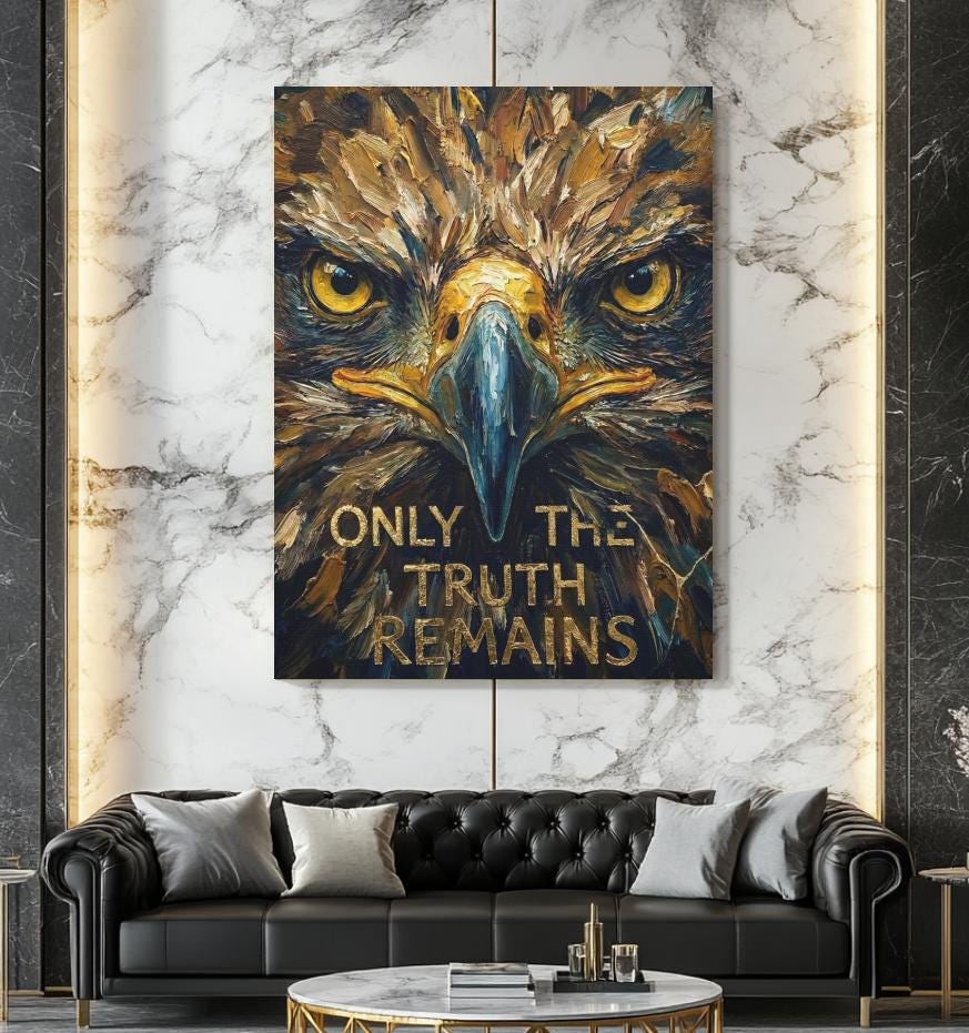 Golden Eagle Impasto Canvas Art | Patriotic Office Decor — Framed Print wall art