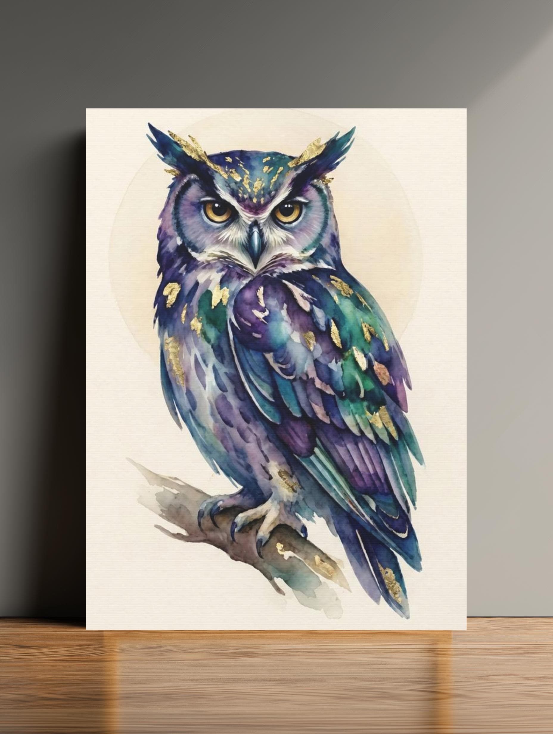 Watercolor Owl Print | Gold Leaf, Dark Academia Wall Art — Poster wall art