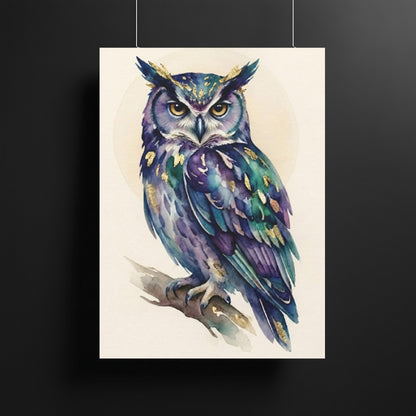 Watercolor Owl Print | Gold Leaf, Dark Academia Wall Art — Framed Print wall art
