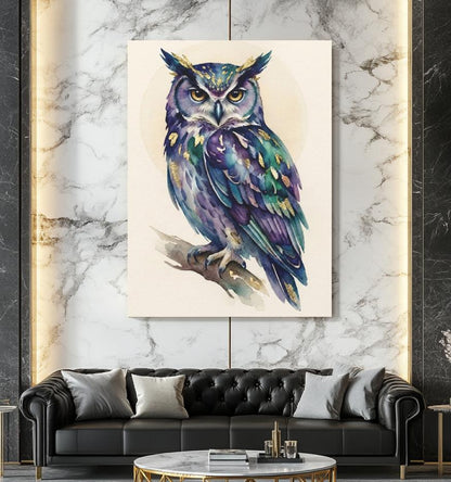 Watercolor Owl Print | Gold Leaf, Dark Academia Wall Art — Framed Print wall art