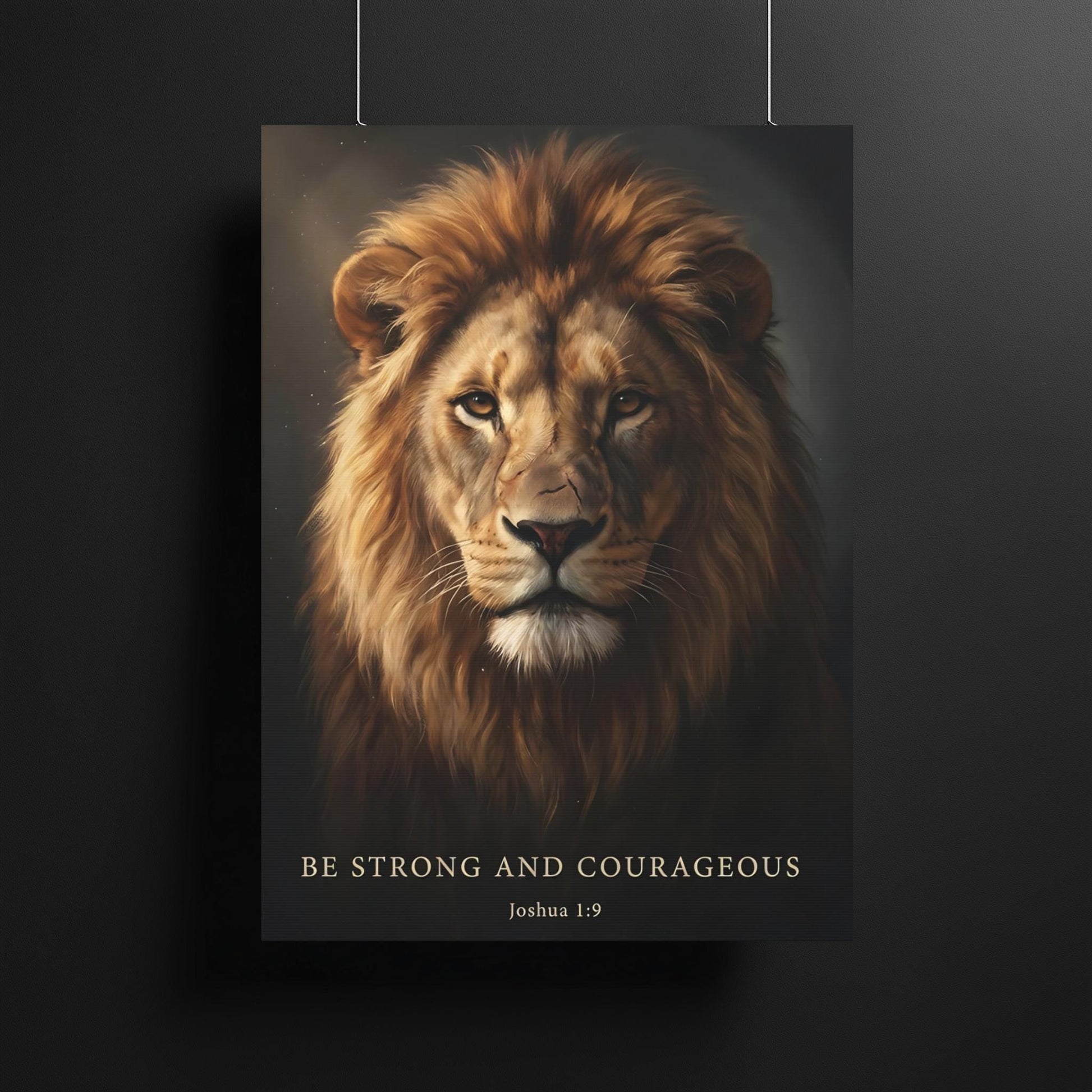 Lion of Judah Canvas Wall Art | Bible Verse Scripture Print | Christian Religious Gift for Men | Be Strong and Courageous |