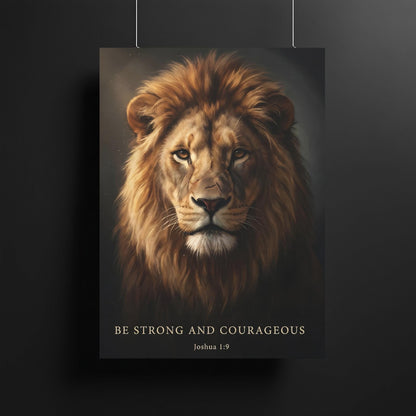 Lion of Judah Canvas Wall Art | Bible Verse Scripture Print | Christian Religious Gift for Men | Be Strong and Courageous |