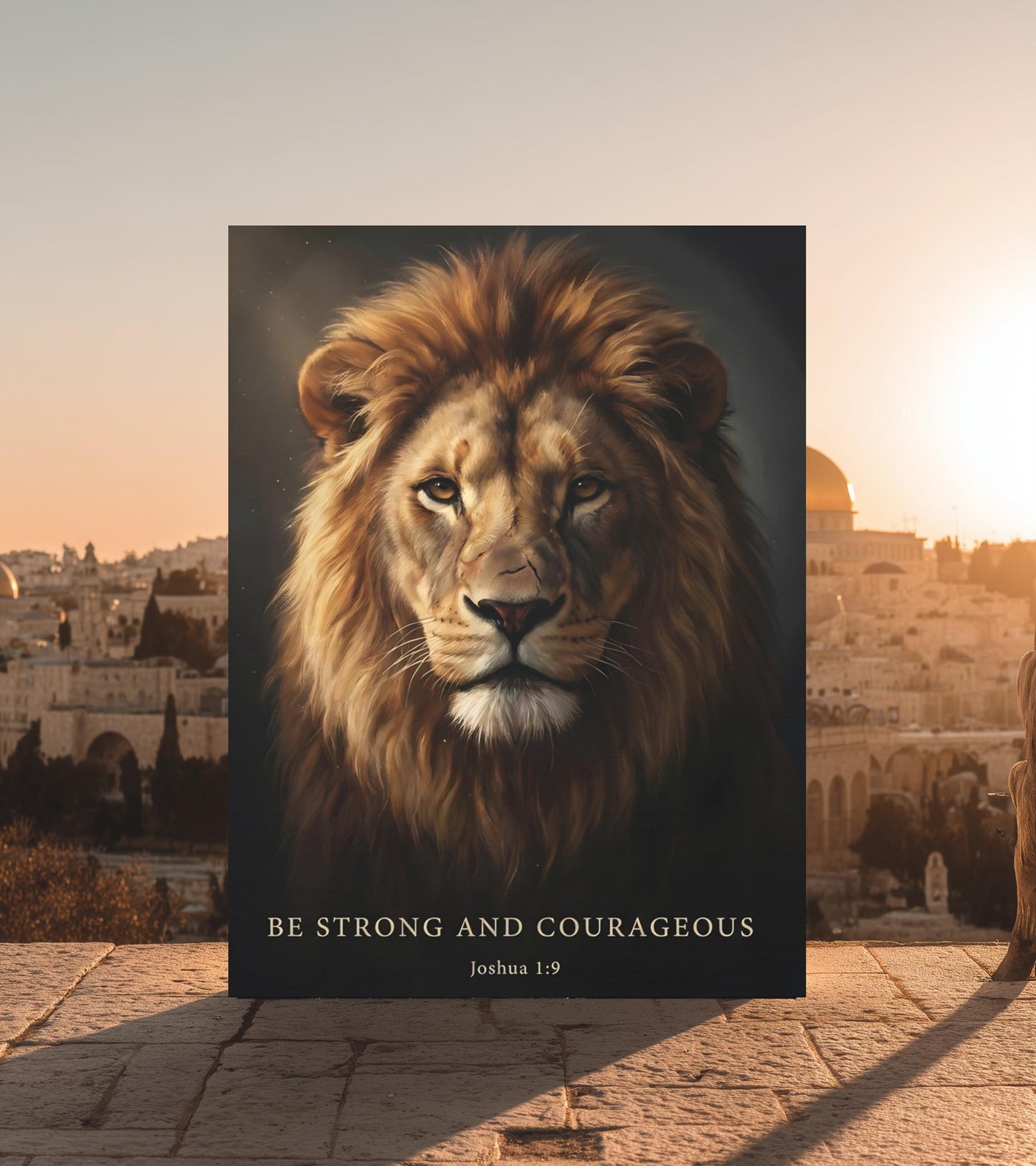 Lion of Judah Canvas Wall Art | Bible Verse Scripture Print | Christian Religious Gift for Men | Be Strong and Courageous |