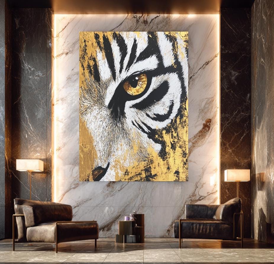 Gold & Black Tiger Eye Canvas Art | Motivational Office Decor — Framed Print wall art