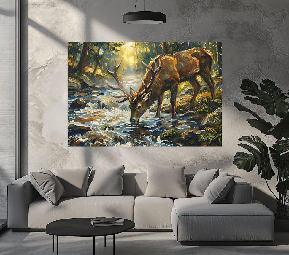 Deer in Forest Canvas or Poster, Traditional Wildlife Art Print — Framed Print wall art