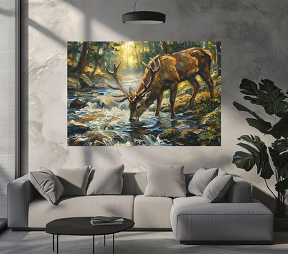 Deer in Forest Canvas or Poster, Traditional Wildlife Art Print — Framed Print wall art