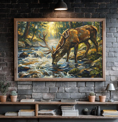 Deer in Forest Canvas or Poster, Traditional Wildlife Art Print — Framed Print wall art
