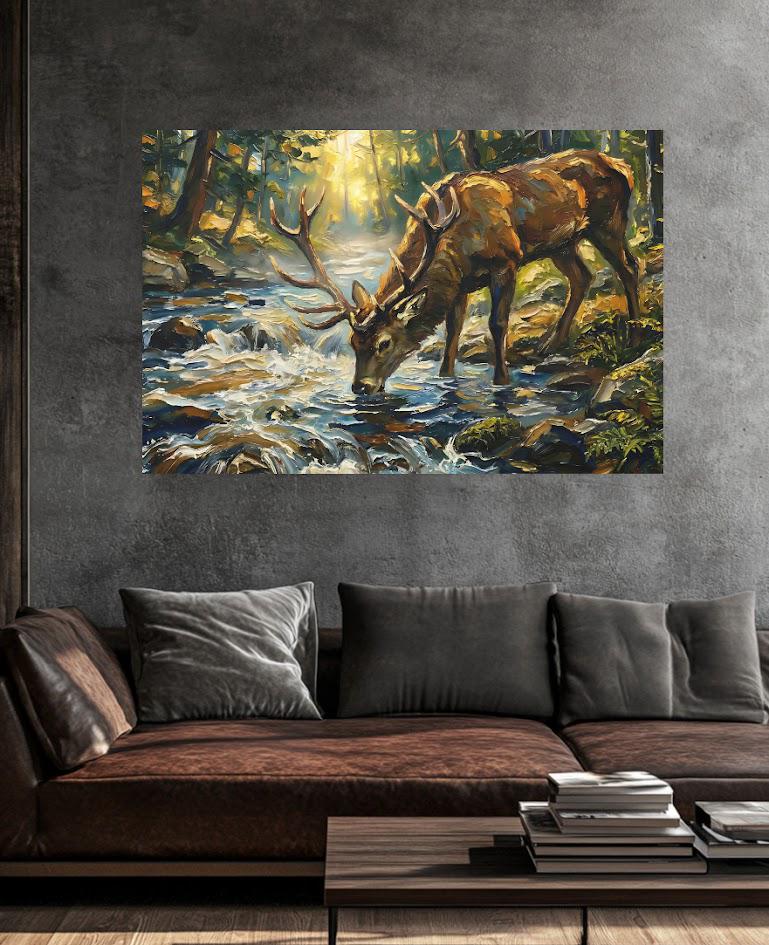 Deer in Forest Canvas or Poster, Traditional Wildlife Art Print — Framed Print wall art