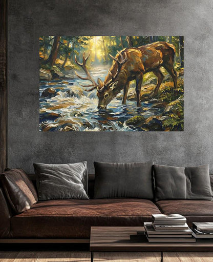 Deer in Forest Canvas or Poster, Traditional Wildlife Art Print — Framed Print wall art