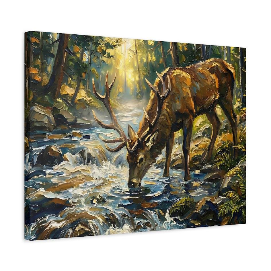 Deer in Forest Canvas or Poster, Traditional Wildlife Art Print — Canvas wall art