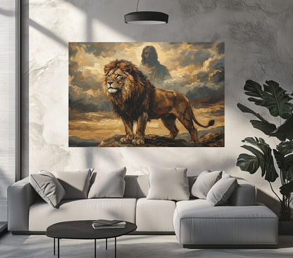 Lion of Judah Jesus Clouds Canvas Art, Majestic Prophetic Christian Wall Decor — Framed Print wall art