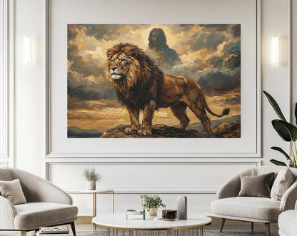 Lion of Judah Jesus Clouds Canvas Art, Majestic Prophetic Christian Wall Decor — Framed Print wall art