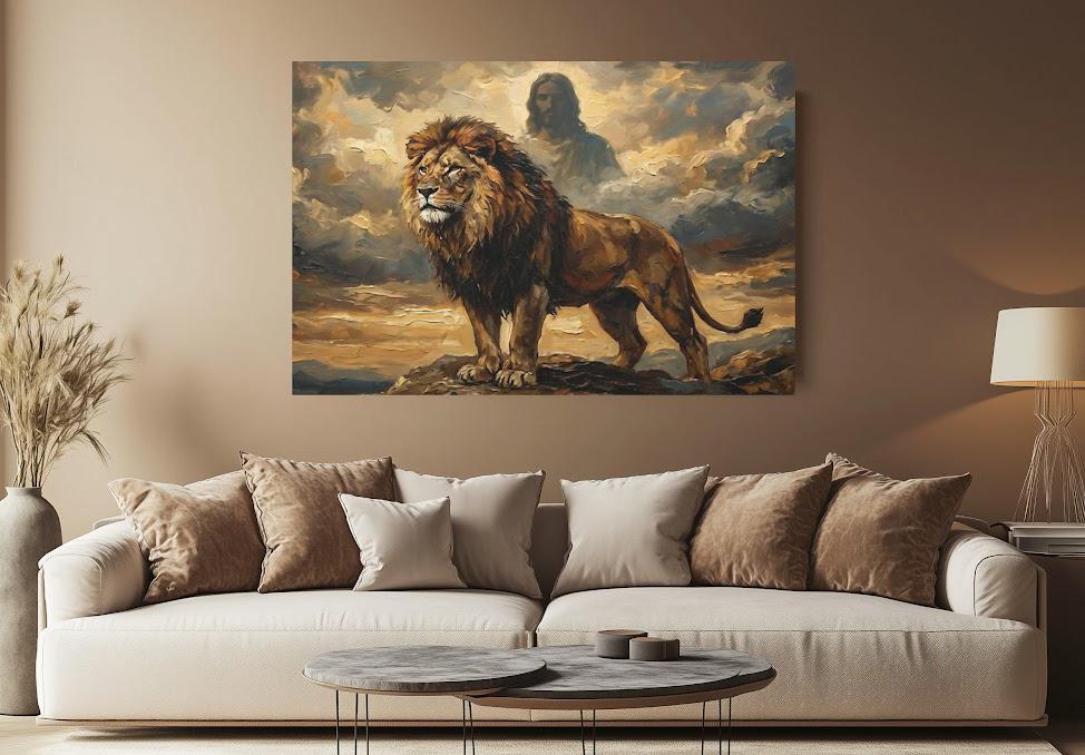 Lion of Judah Jesus Clouds Canvas Art, Majestic Prophetic Christian Wall Decor — Framed Print wall art