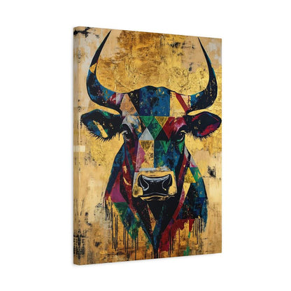 Geometric Bull Head Wall Art, Modern Western Decor for Southwest Living Room, Farmhouse Painting, Stock Trader Gift — Canvas