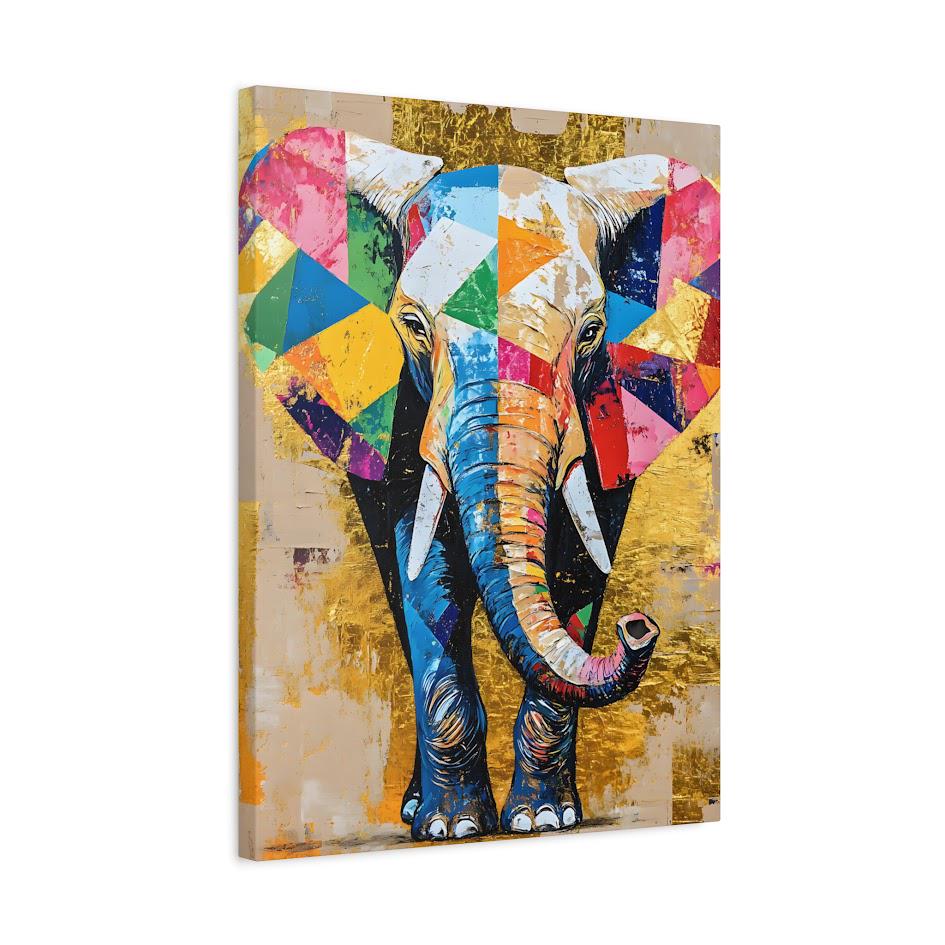 Geometric Elephant Canvas Print, Gold Accent Nursery Art — Canvas wall art