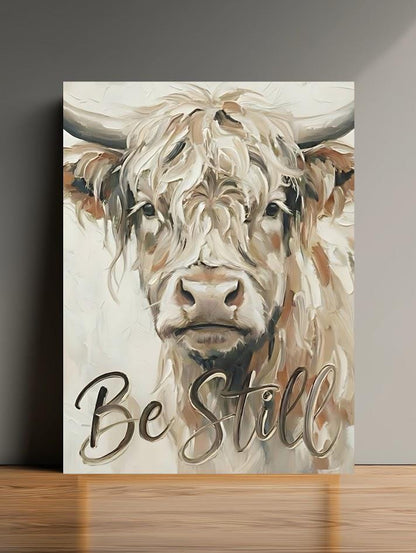 Highland Cow Canvas Print, "Be Still" Quote, Farmhouse Nursery Art, Bible Verses — Poster wall art