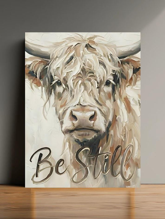Highland Cow Canvas Print, "Be Still" Quote, Farmhouse Nursery Art, Bible Verses — Poster wall art