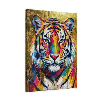 Tiger Wall Art | Colorful Gold Wildlife Canvas or Poster Print, Big Cat Painting — Canvas wall art