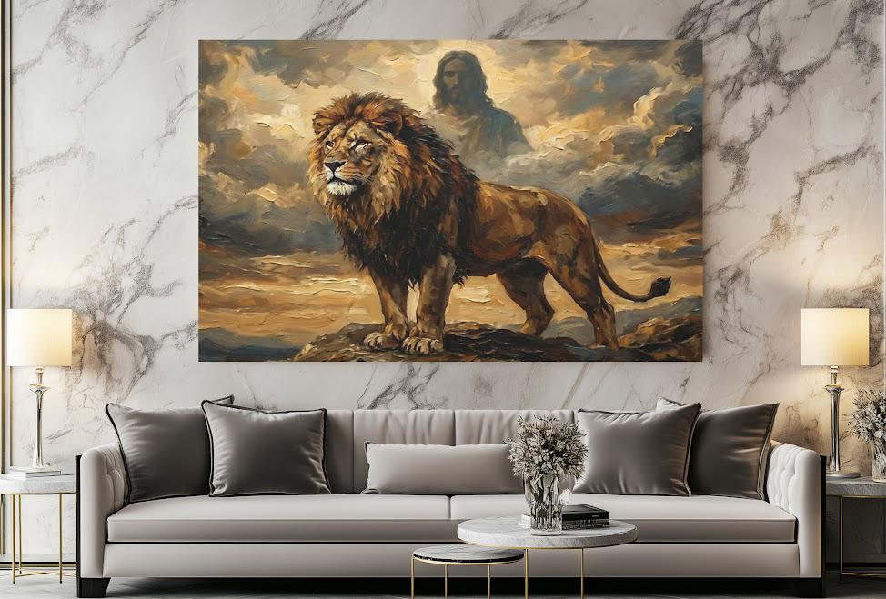 Lion of Judah Jesus Clouds Canvas Art, Majestic Prophetic Christian Wall Decor — Poster wall art