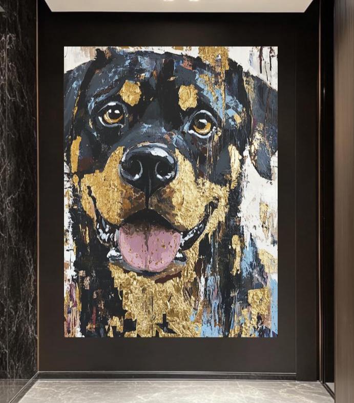 Modern Rottweiler Canvas Art , Abstract Dog Portrait for Masculine Office or Rotty Dad Gift — Poster wall art