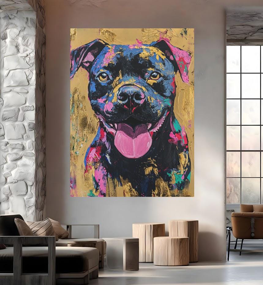 Colorful Pitbull Wall Art, Graffiti Pop Art Dog, American Bully Canvas or Poster, Pitbull Mom Gift — Framed Print wall art