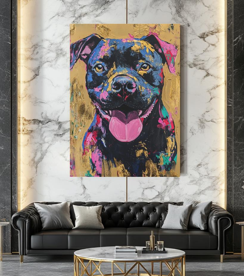 Colorful Pitbull Wall Art, Graffiti Pop Art Dog, American Bully Canvas or Poster, Pitbull Mom Gift — Framed Print wall art