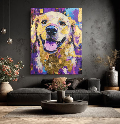 Golden Retriever Wall Art | Colorful Abstract Dog Print | Veterinary Office Decor | Custom Pet Painting — Framed Print wall