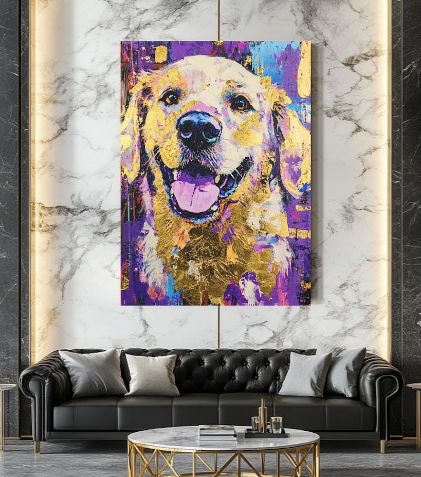 Golden Retriever Wall Art | Colorful Abstract Dog Print | Veterinary Office Decor | Custom Pet Painting — Framed Print wall