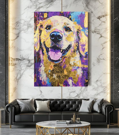 Golden Retriever Wall Art | Colorful Abstract Dog Print | Veterinary Office Decor | Custom Pet Painting — Framed Print wall