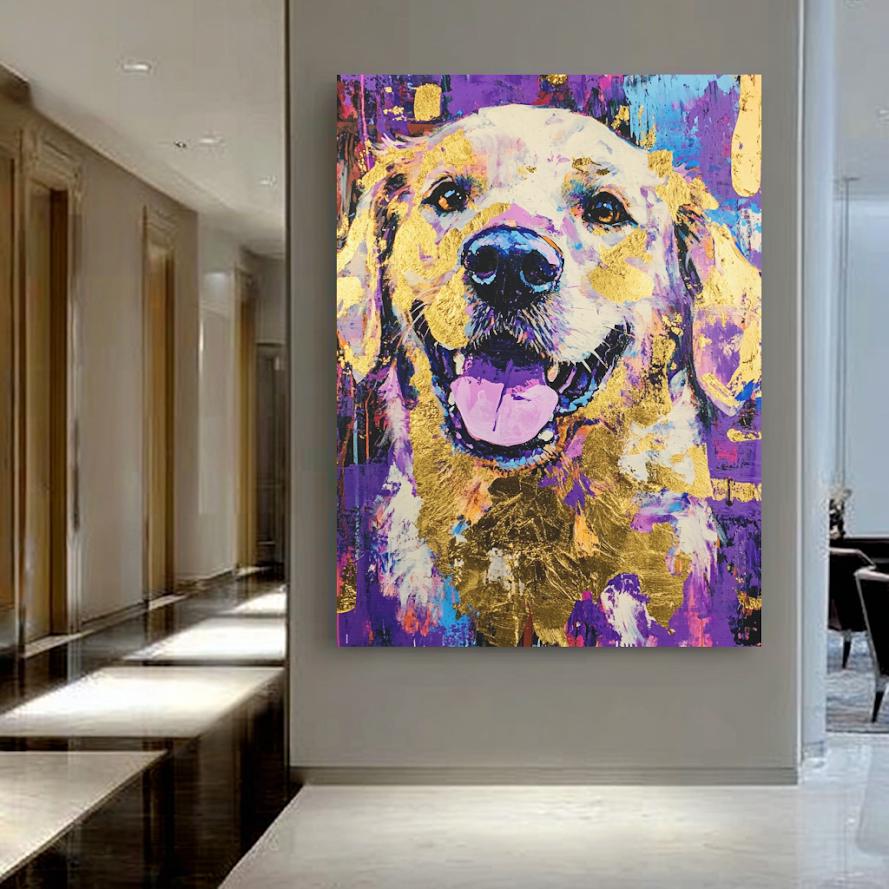 Golden Retriever Wall Art | Colorful Abstract Dog Print | Veterinary Office Decor | Custom Pet Painting — Framed Print wall