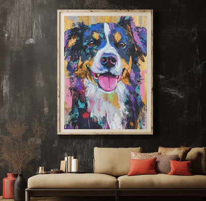 Australian Shepherd Art | Canvas or Poster | Colorful Pet Portrait | Dog Mom Gift | Custom Dog Painting | Animal Portraits —
