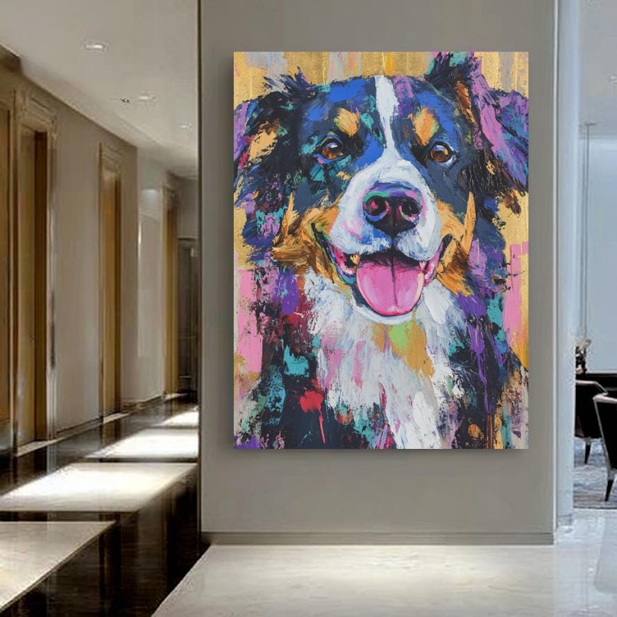 Australian Shepherd Art | Canvas or Poster | Colorful Pet Portrait | Dog Mom Gift | Custom Dog Painting | Animal Portraits —
