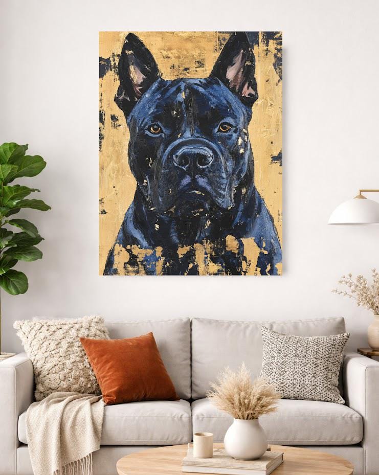Cane Corso Wall Art | Custom Dog Painting | Dark Moody Luxury Decor | Masculine Office Gift | Guard Dog — Framed Print wall