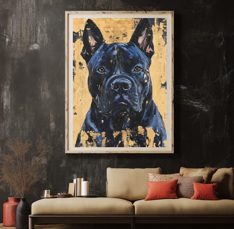 Cane Corso Wall Art | Custom Dog Painting | Dark Moody Luxury Decor | Masculine Office Gift | Guard Dog — Framed Print wall