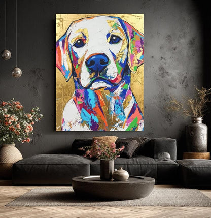Colorful Labrador Print | Gold Foil Dog Portrait, Preppy Wall Art — Framed Print wall art
