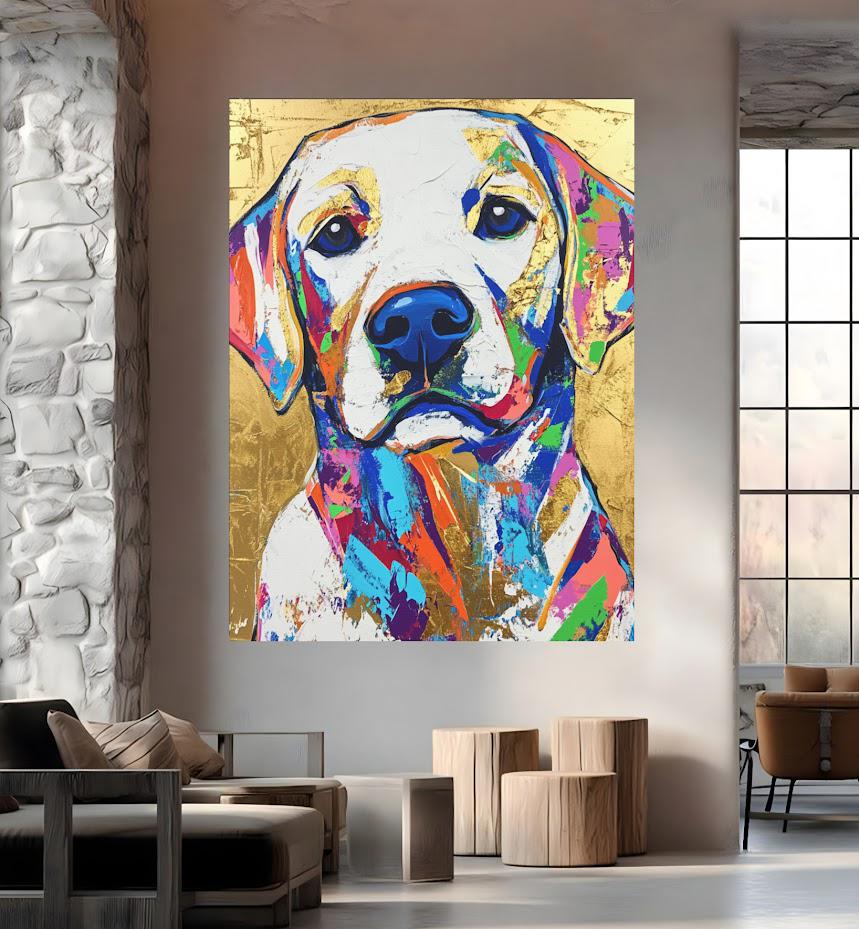 Colorful Labrador Print | Gold Foil Dog Portrait, Preppy Wall Art — Framed Print wall art