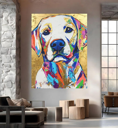 Colorful Labrador Print | Gold Foil Dog Portrait, Preppy Wall Art — Framed Print wall art
