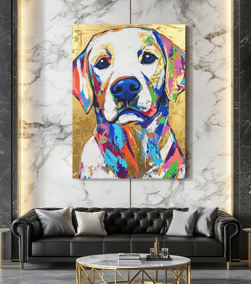 Colorful Labrador Print | Gold Foil Dog Portrait, Preppy Wall Art — Framed Print wall art