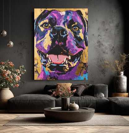 Colorful Rottweiler Art | Pop Art Dog Print | Custom Pet Painting | Rottie Mom Gift | Happy Animal Portrait — Framed Print