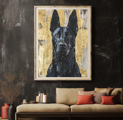 Black German Shepherd | Dog Art Print | Canvas or Poster | Modern Pet Portrait Belgian Malinois Painting — Framed Print wall