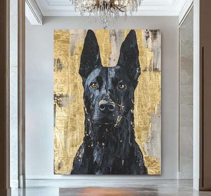 Black German Shepherd | Dog Art Print | Canvas or Poster | Modern Pet Portrait Belgian Malinois Painting — Framed Print wall