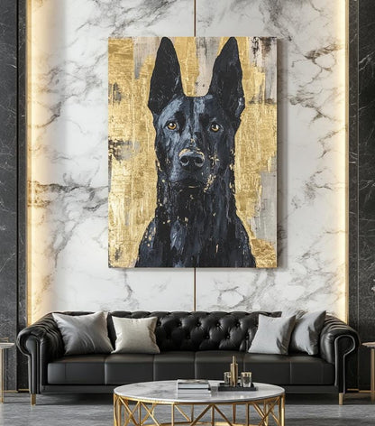 Black German Shepherd | Dog Art Print | Canvas or Poster | Modern Pet Portrait Belgian Malinois Painting — Framed Print wall